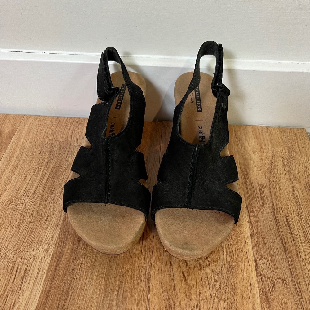 Clarks Collection Black Wedge Open Toe Heels - image 1